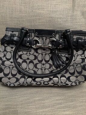 Coach Black & Gray Signature Horsebit Canvas Shoulder Bag with Tassel Y2K